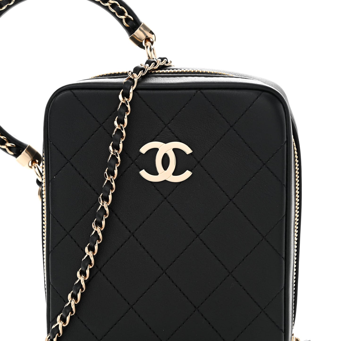 Calfskin Stitched Cup Of Tea Vanity Case Black