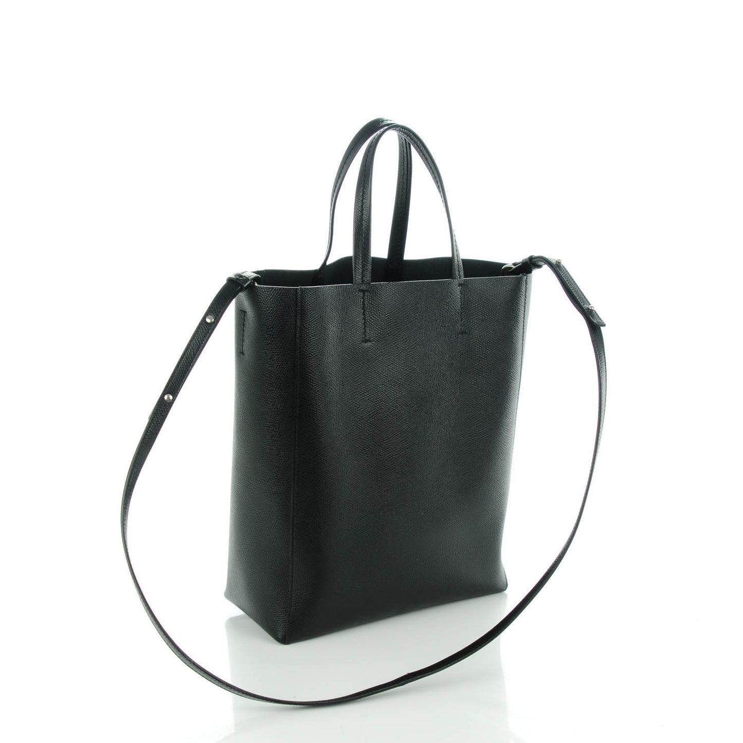 Grained Calfskin Small Vertical Cabas Black
