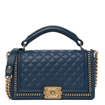 Chanel Calfskin Quilted Medium Top Handle Boy Flap Blue 1 of 13