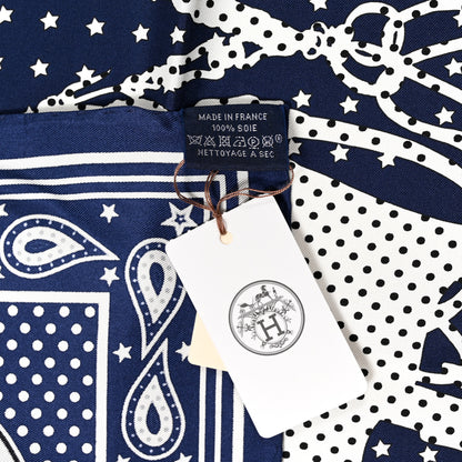 Hermes Silk Balade En Berline Application Coeur Scarf 70 Marine White Black 4 of 5
