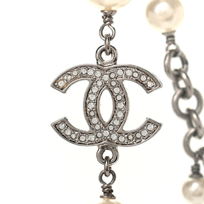 Chanel Crystal Pearl CC Long Necklace Silver 4 of 4