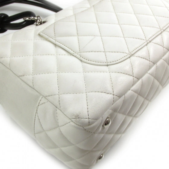 Chanel Calfskin Quilted Large Cambon Bowler White Black 5 of 13