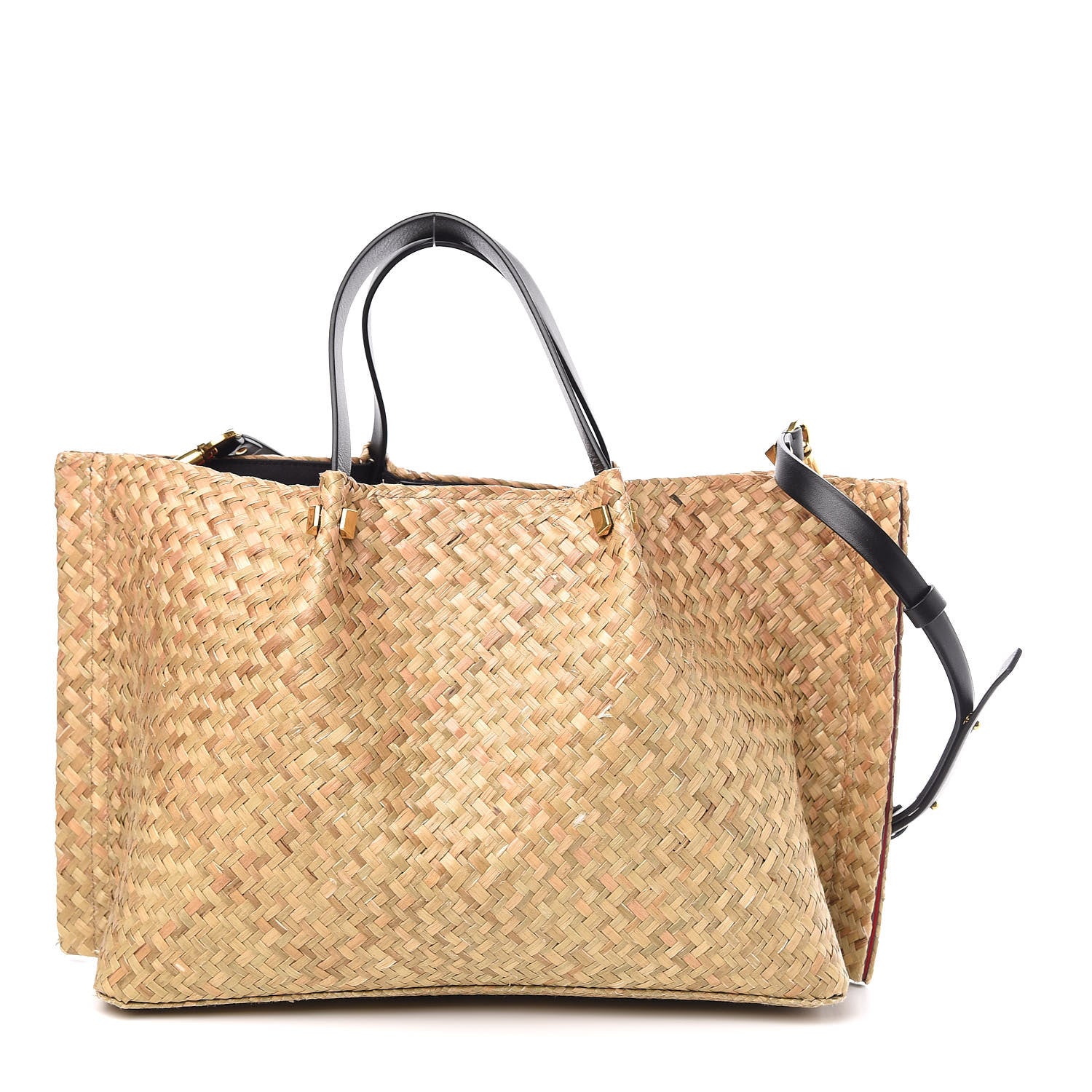 Valentino Garavani Raffia Medium Vlogo Escape Shopper Natural Black Rouge 4 of 11