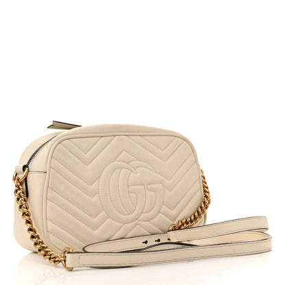 Gucci Calfskin Matelasse Small GG Marmont Chain Shoulder Bag White 3 of 16