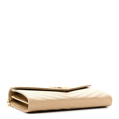 Saint Laurent Grain De Poudre Matelasse Chevron Monogram Chain Wallet Dark Latte 4 of 10