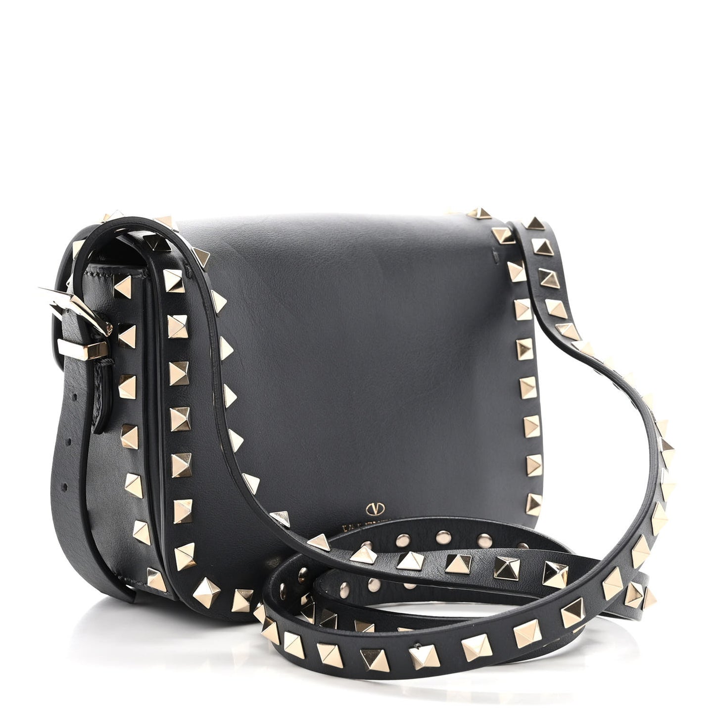 Vitello Small Rockstud Flap Saddle Bag Black
