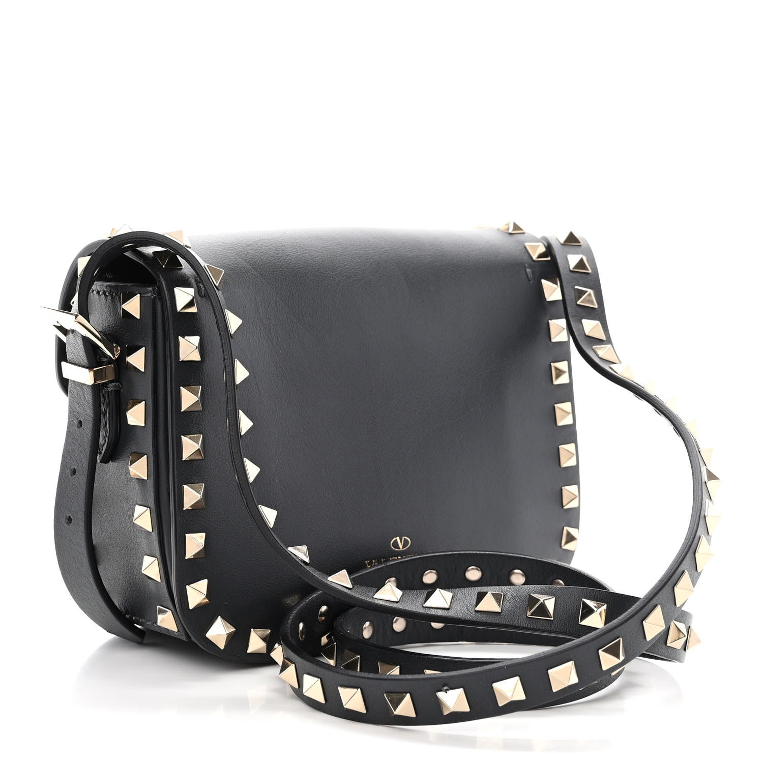 Valentino Garavani Vitello Small Rockstud Flap Saddle Bag Black 3 of 11