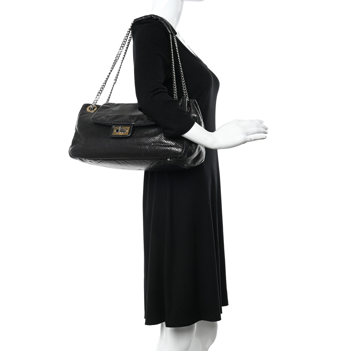 Calfskin Perforated Large Drill Accordion Flap Black