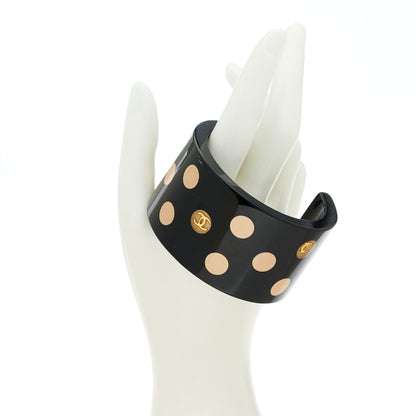 Chanel Resin Dotted CC Cuff Black Beige 2 of 4