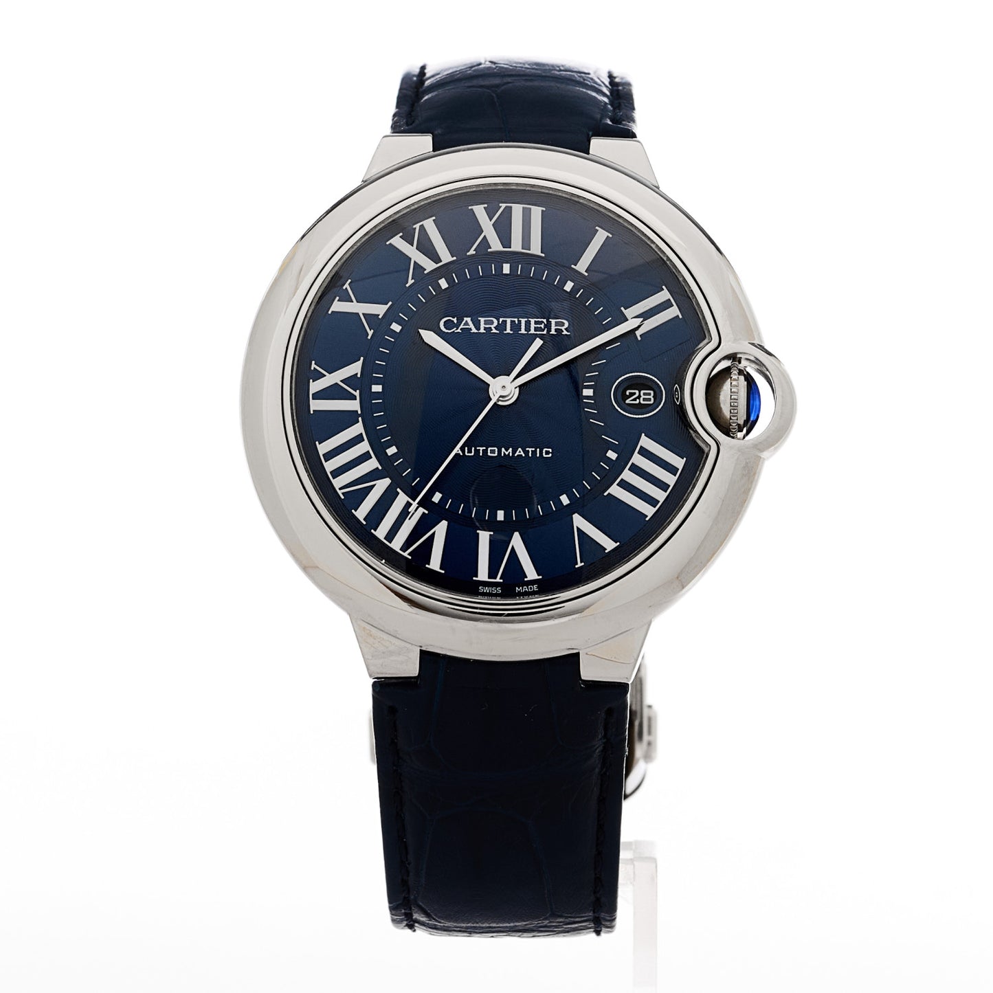 Stainless Steel Alligator 42mm Ballon Bleu De Cartier Automatic Watch Blue