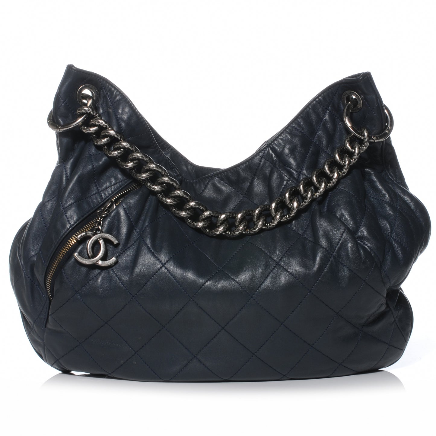 Calfskin Coco Pleats Hobo Marine Fonce