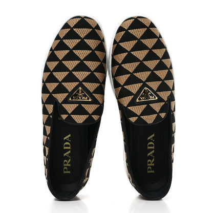 Prada Jacquard Trianglolo Symbole Embroidered Metal Triangle Logo Slip On Sneakers 37.5 Corda Black 2 of 10