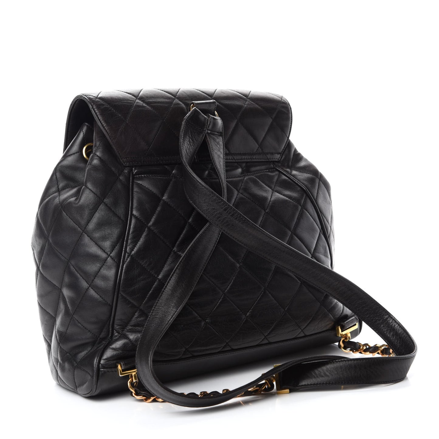 Lambskin Quilted Drawstring Backpack Black