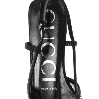 Gucci Tela Retino Kid Scamosciato Crystal GG Monogram Square G Slingback Flat 36 Black 7 of 8