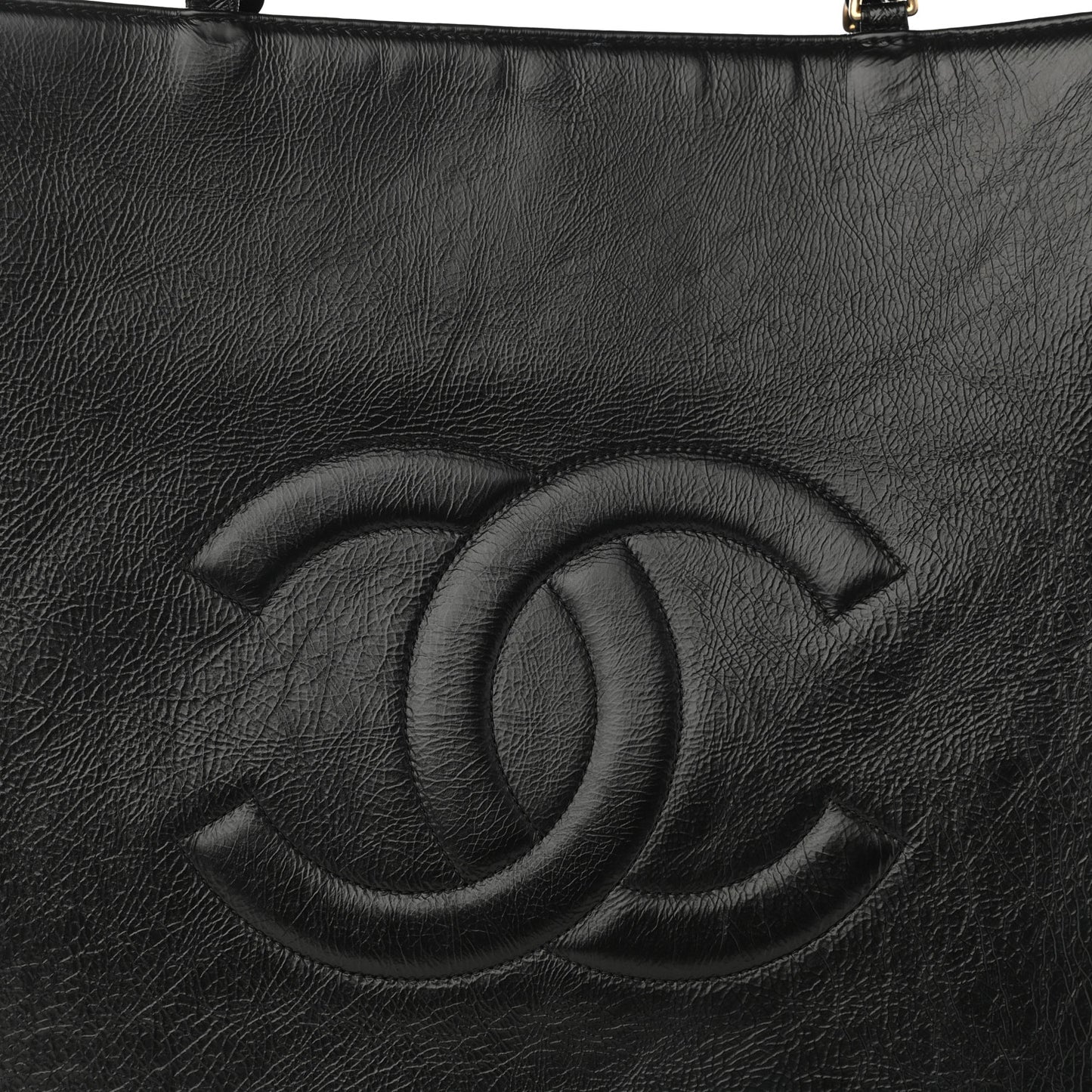 Shiny Aged Calfskin North South Shopping Bag Black