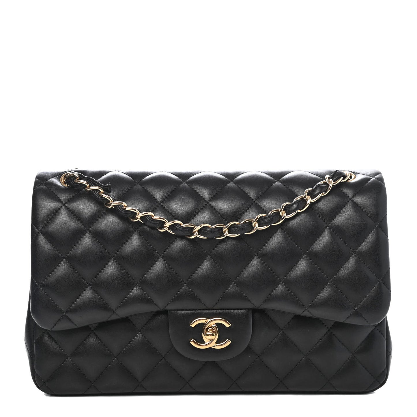Lambskin Quilted Jumbo Double Flap Black