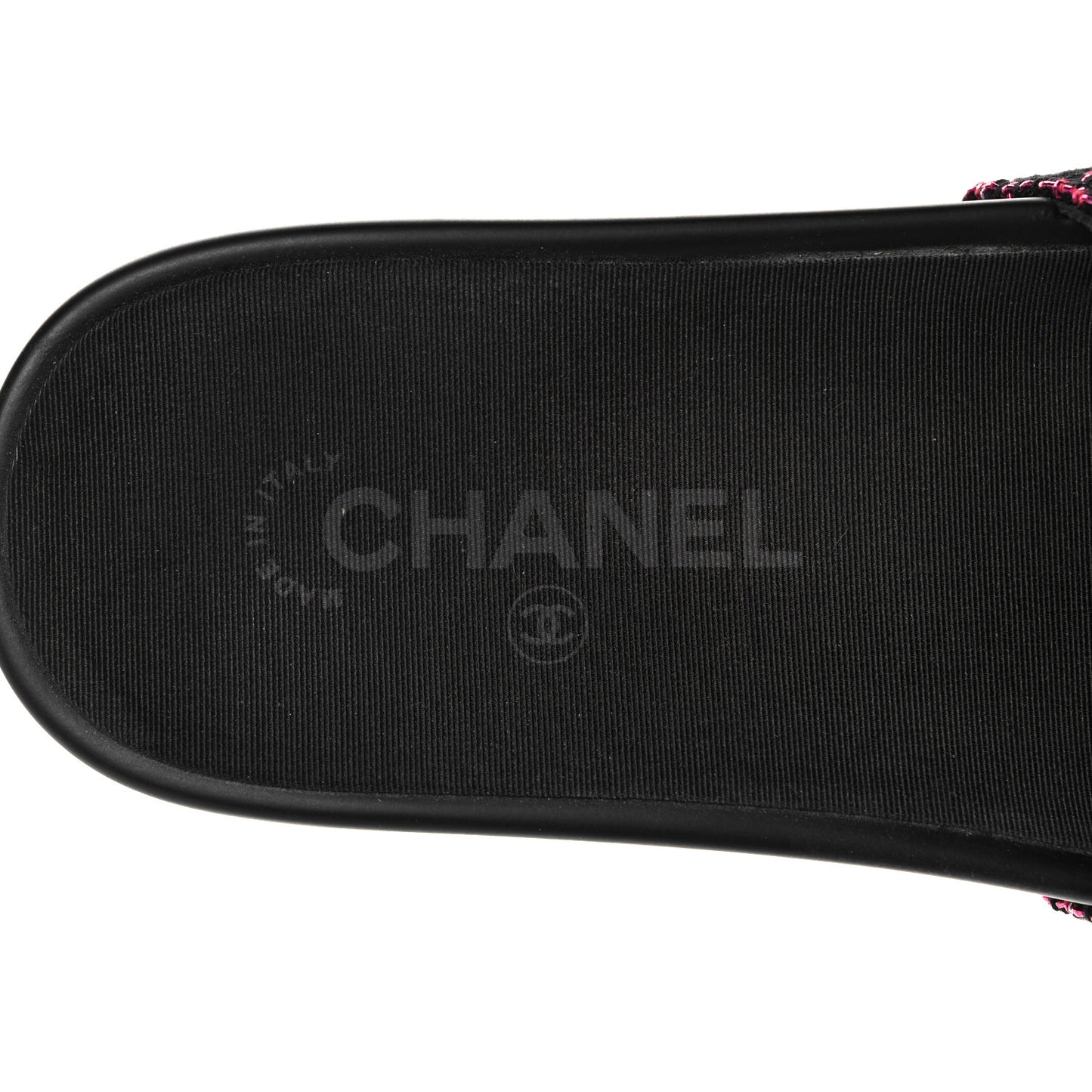 Tweed Grosgrain Camellia CC Flat Mules 36 Black Pink
