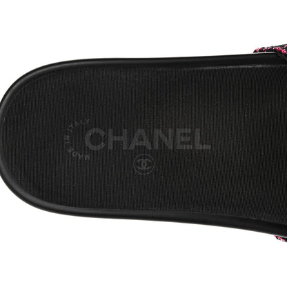 Chanel Tweed Grosgrain Camellia CC Flat Mules 36 Black Pink 7 of 8