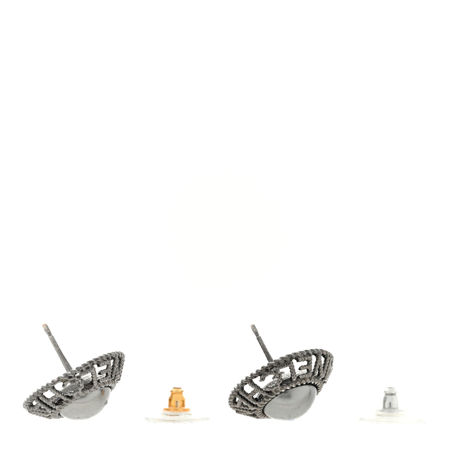 Chanel Pearl CC Round Earrings Ruthenium Dark Grey 3 of 4