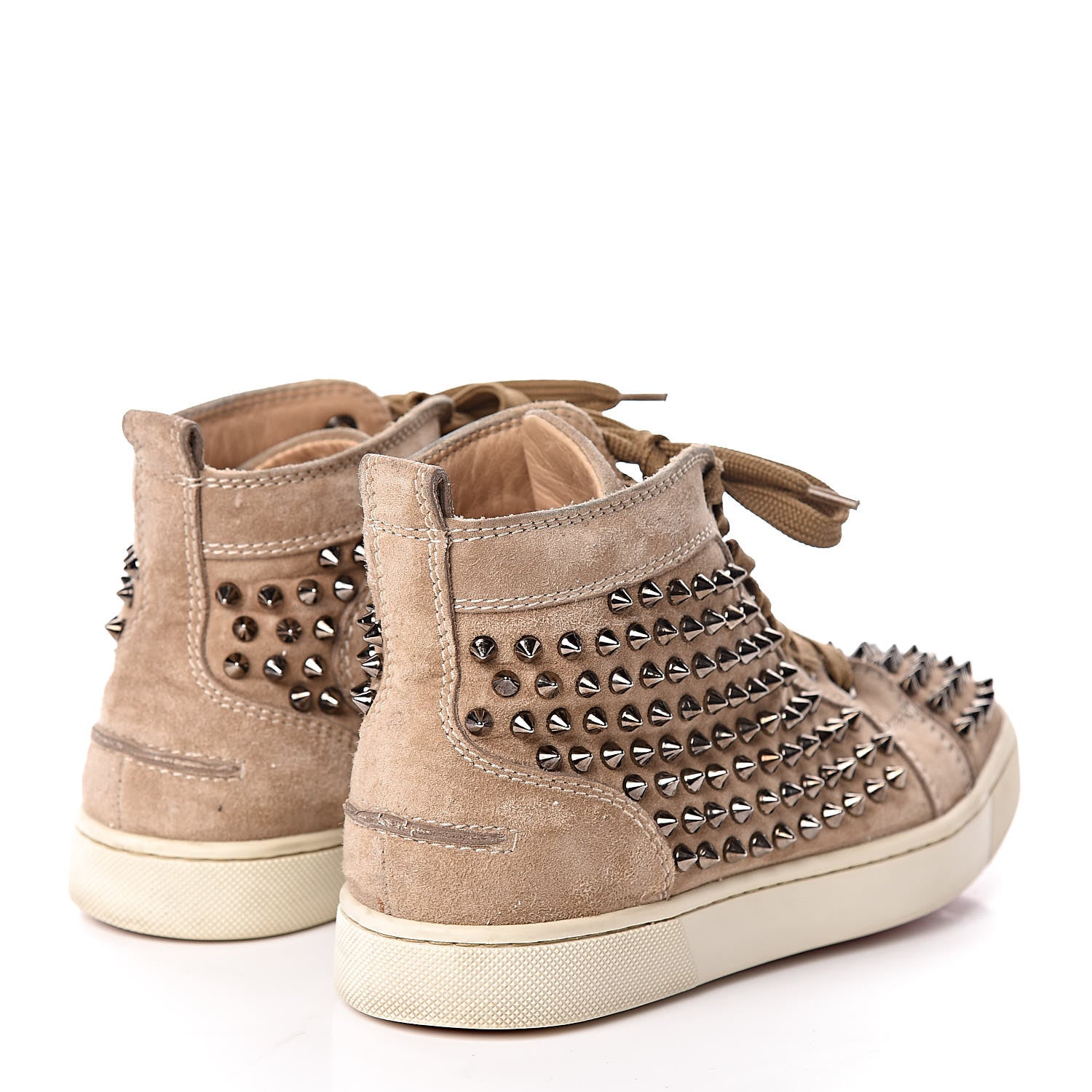 Christian Louboutin Veau Velours Womens Louis Spikes Flat Sneakers 37.5 Beige 4 of 11