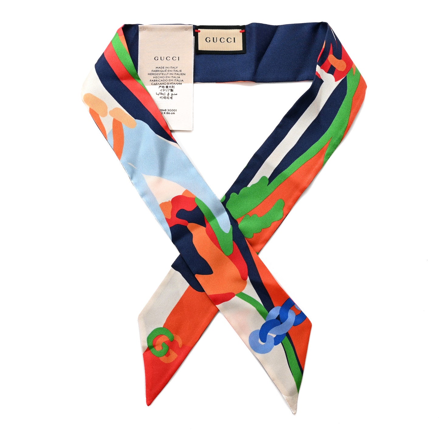Silk Twill Pop Fluo Neck Bow Scarf Navy Orange