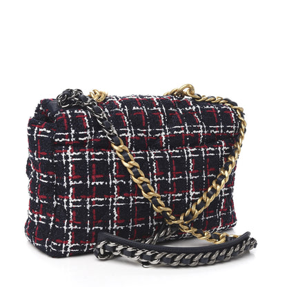 Chanel Tweed Quilted Large 19 Flap Navy Blue White Red 2 of 9