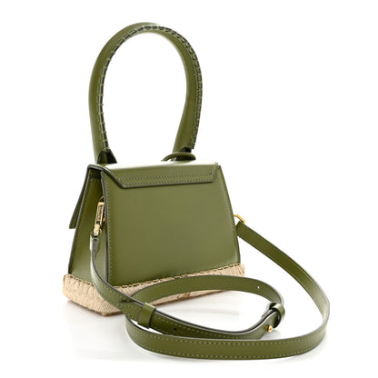 Jacquemus Smooth Calfskin Raffia Le Chiquito Moyen Corado Khaki 3 of 12