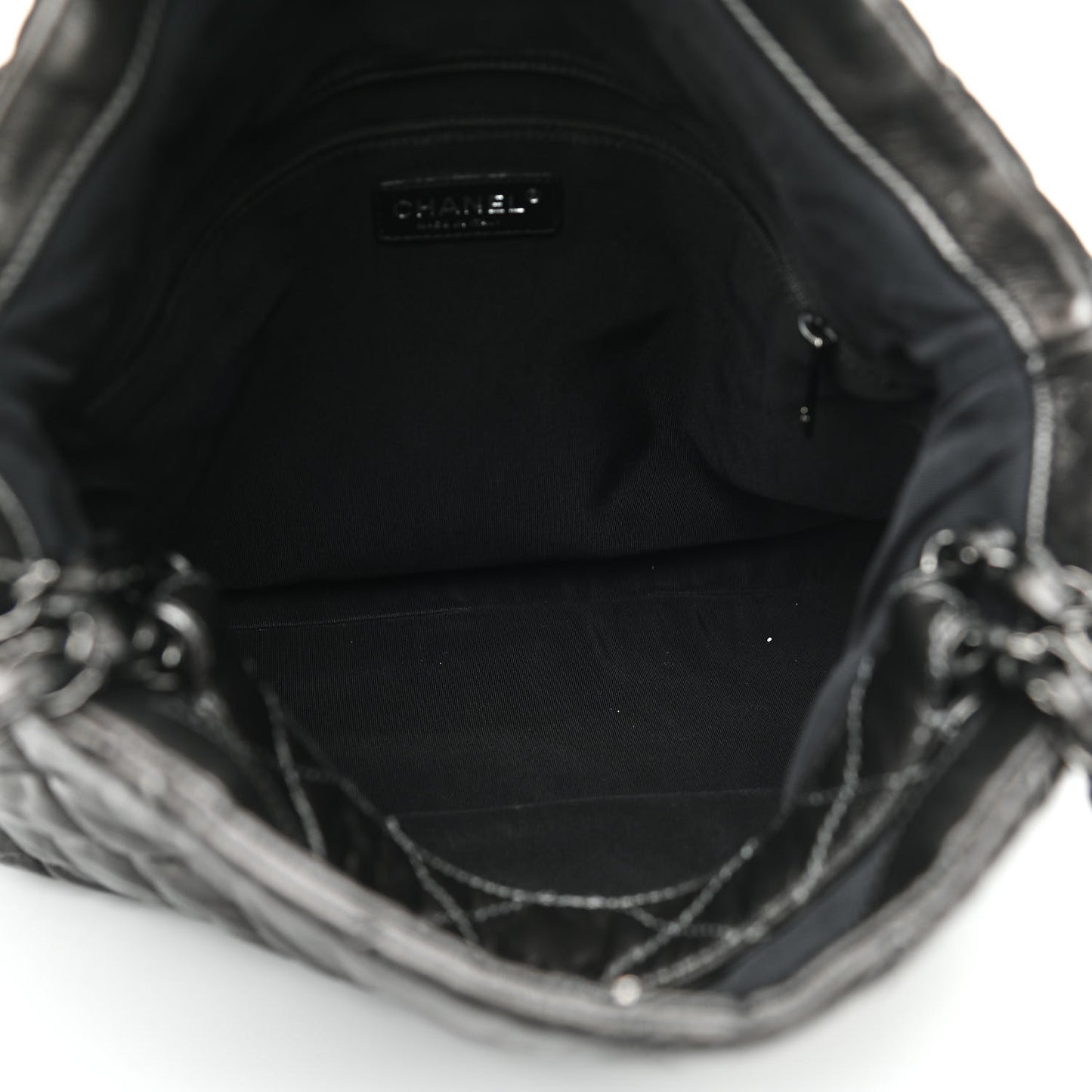 Metallic Calfskin Quilted Large Chain Me Hobo Dark Grey