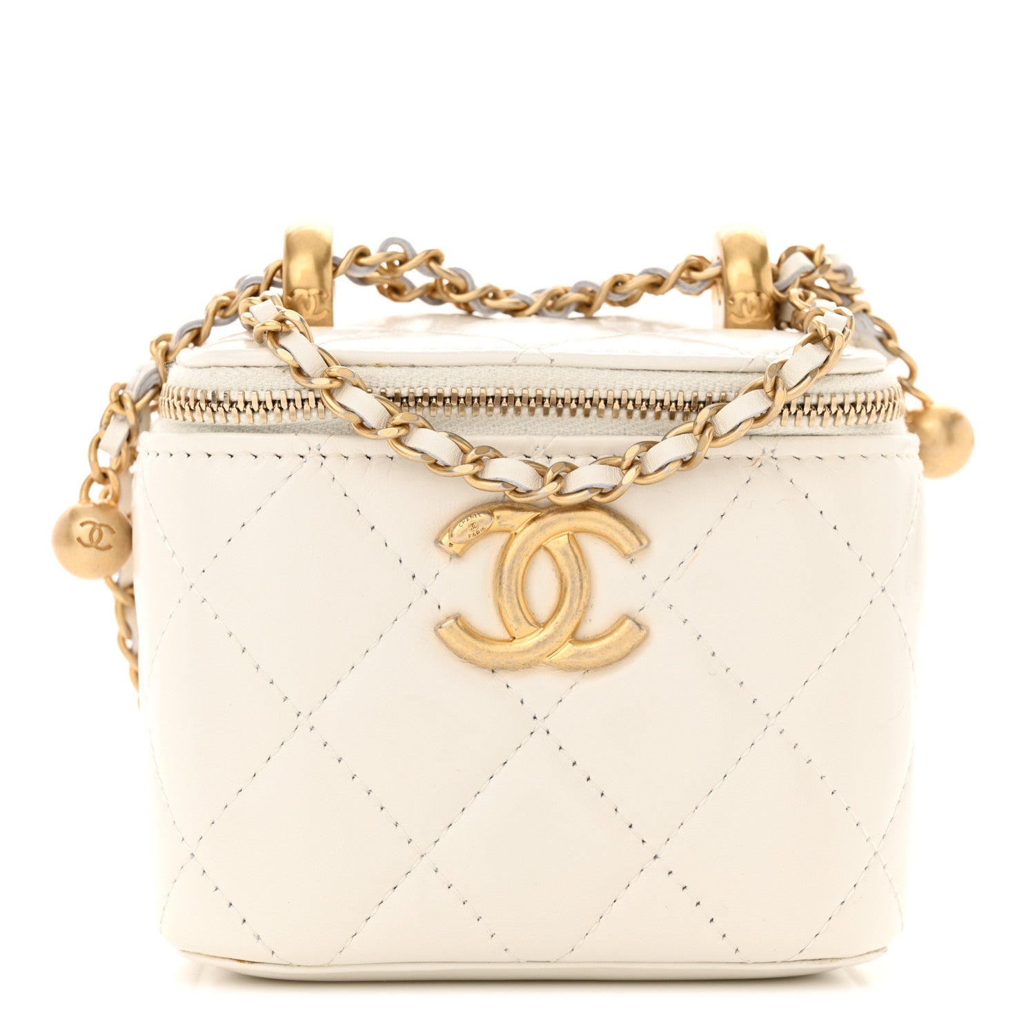 Chanel Calfskin Quilted Mini Perfect Fit Vanity Case With Chain White 1 of 13