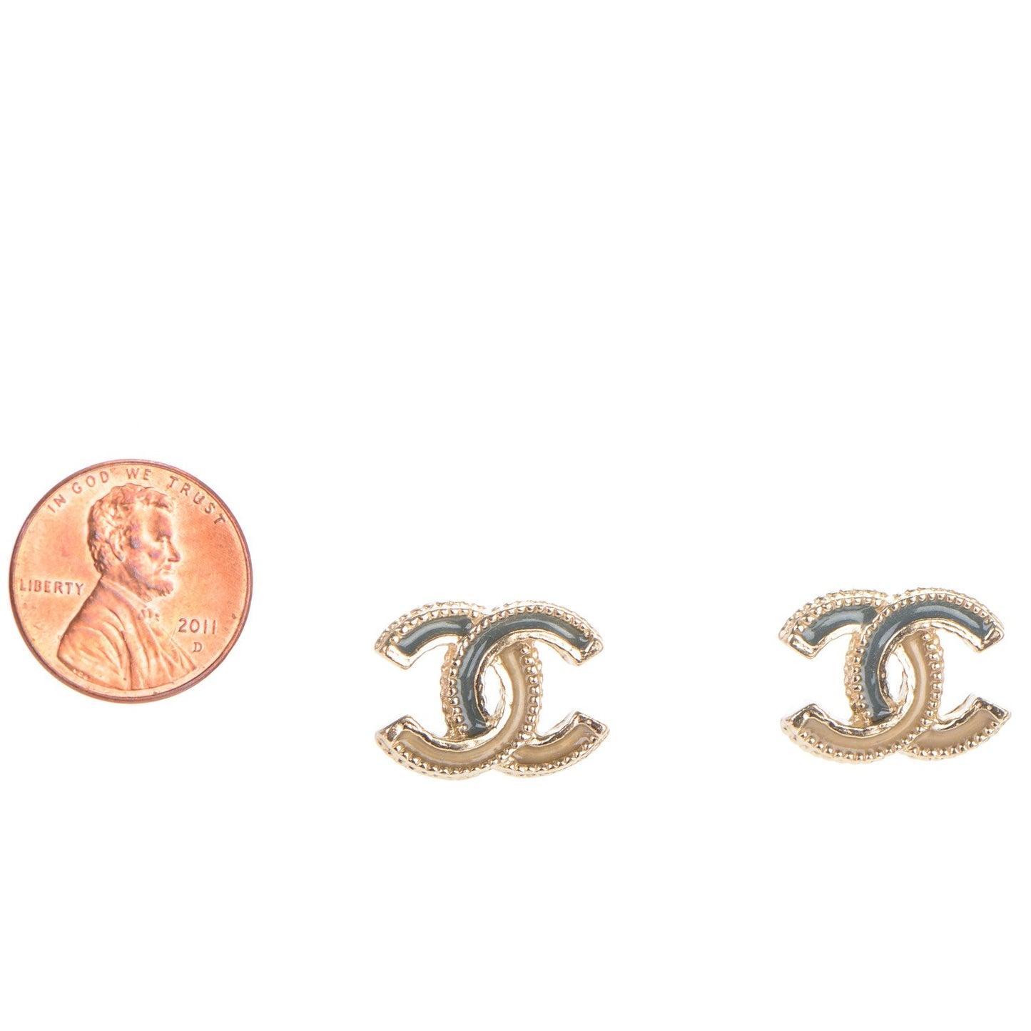 Glitter Enamel CC Earrings Grey Gold