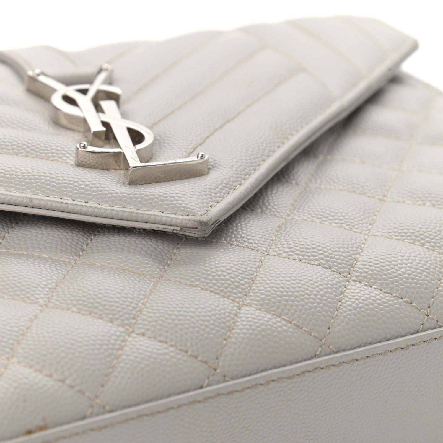 Saint Laurent Grain De Poudre Textured Mixed Matelasse Medium Triquilt Monogram Satchel Granite 18 of 18