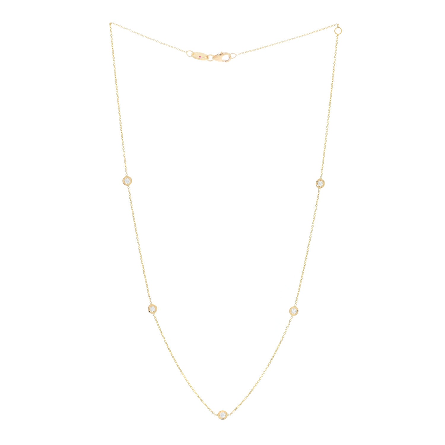 Roberto Coin 18K Yellow Gold Diamond .25ct Diamonds By The Inch Five Station Necklace 3 of 5