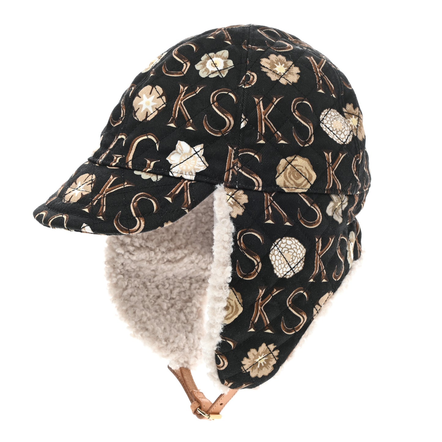 X KEN SCOTT Canvas Shearling Floral Print Cap Hat L Multicolor