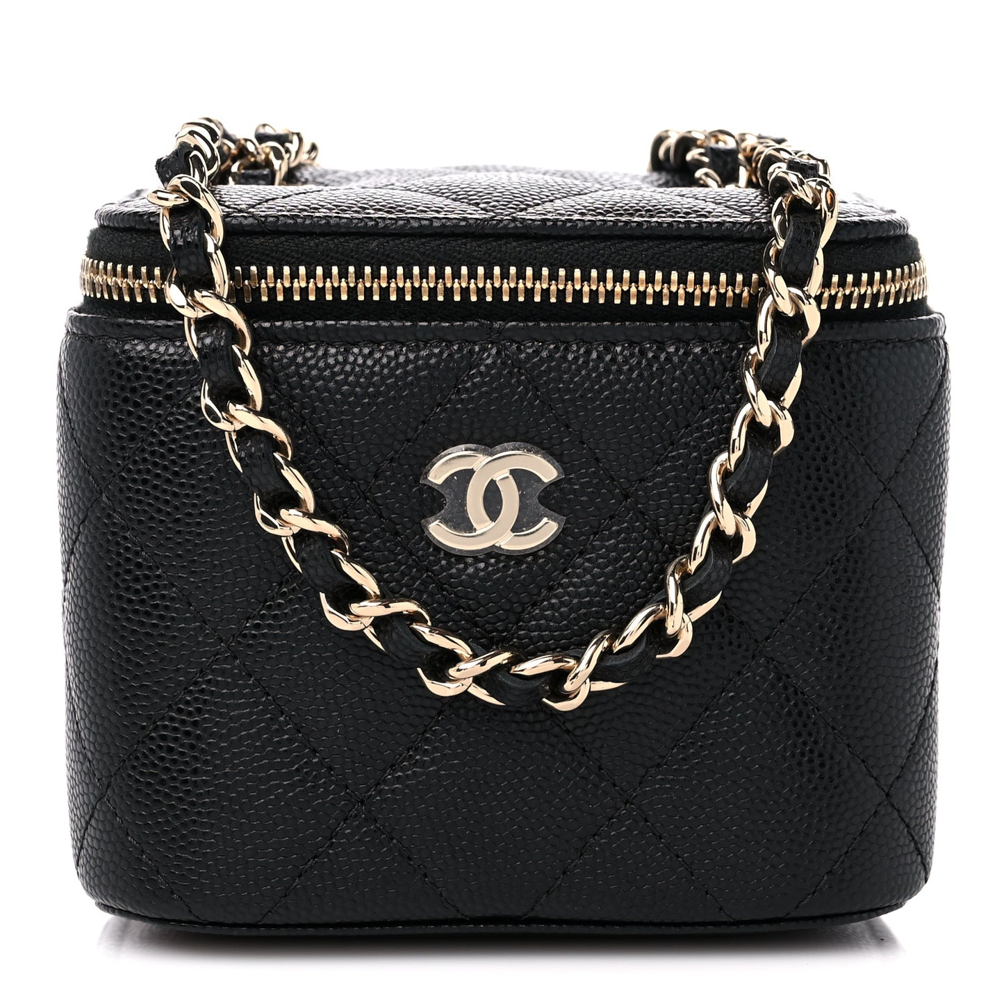 Caviar Quilted Mini Vanity Case With Chain Black