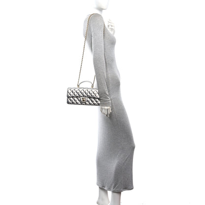 Chanel Metallic Caviar Quilted Top Handle East West Flap Silver 2 of 12
