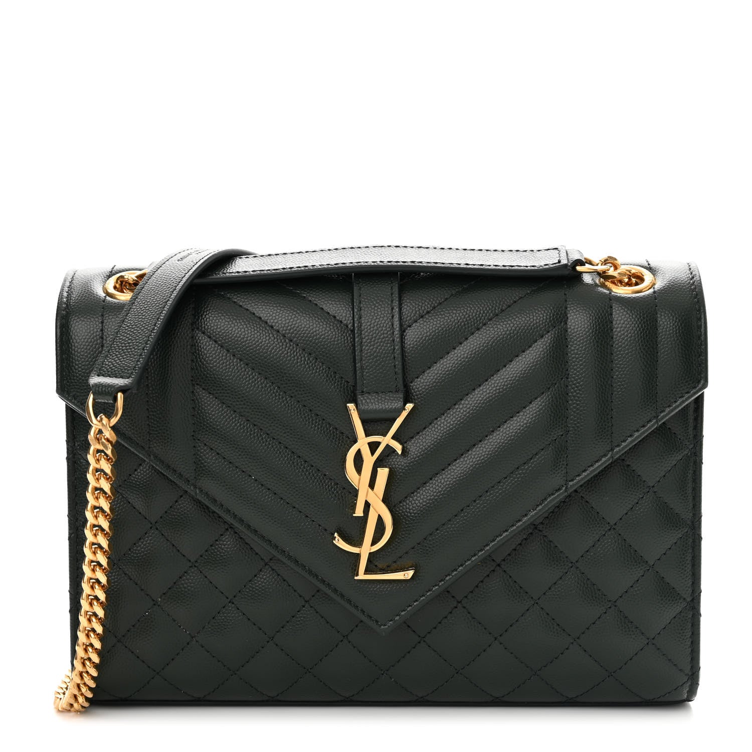 Saint Laurent Grain De Poudre Textured Mixed Matelasse Triquilt Medium Monogram Satchel Army Green 1 of 14