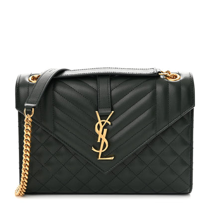 Saint Laurent Grain De Poudre Textured Mixed Matelasse Triquilt Medium Monogram Satchel Army Green 1 of 14