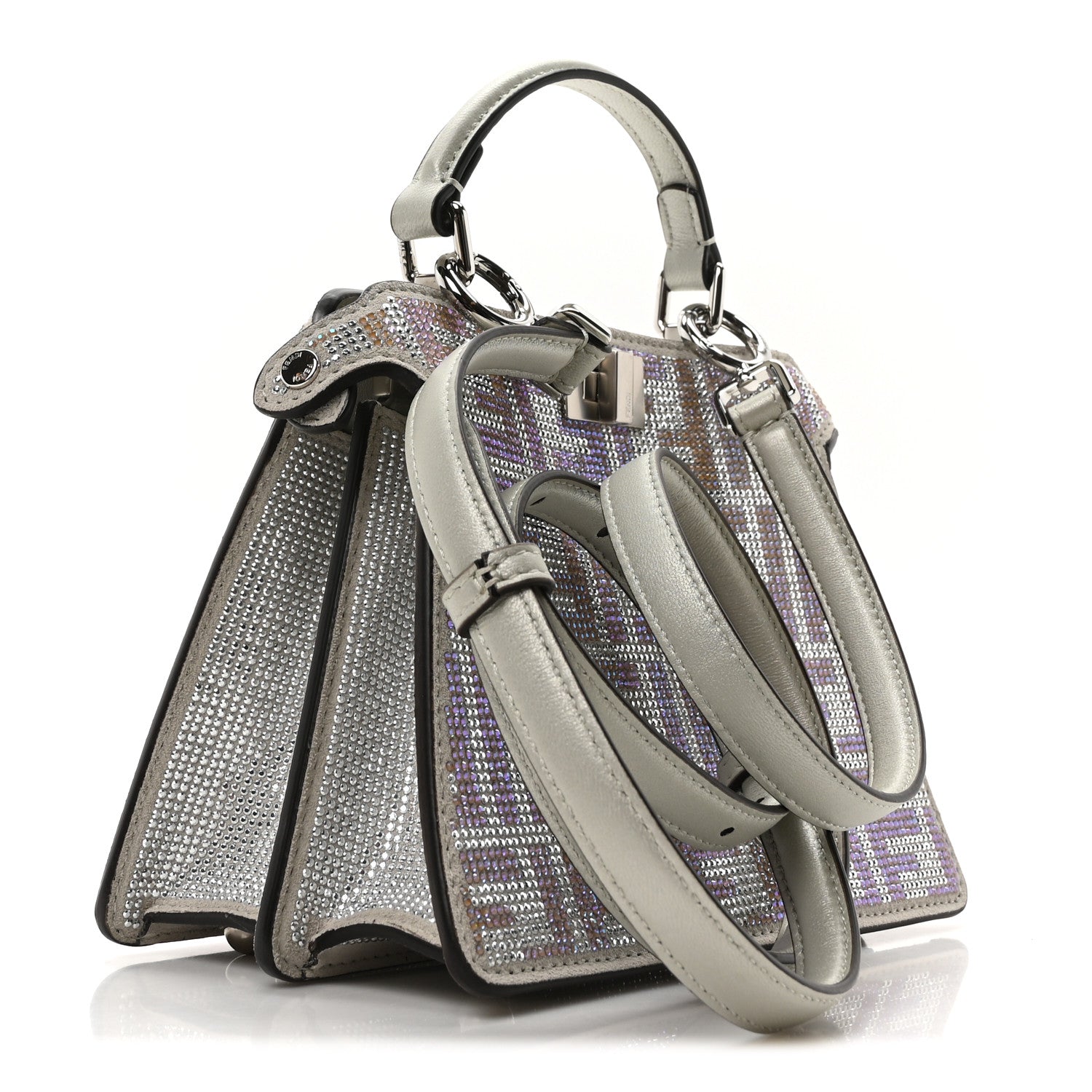Fendi Iridescent Crystal Vitello Laminato Suede FF Petite Peekaboo