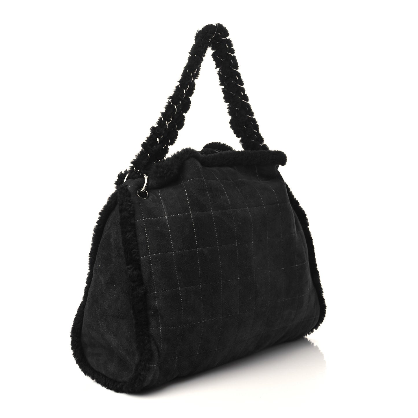 Shearling Suede Stitched CC Tote Black
