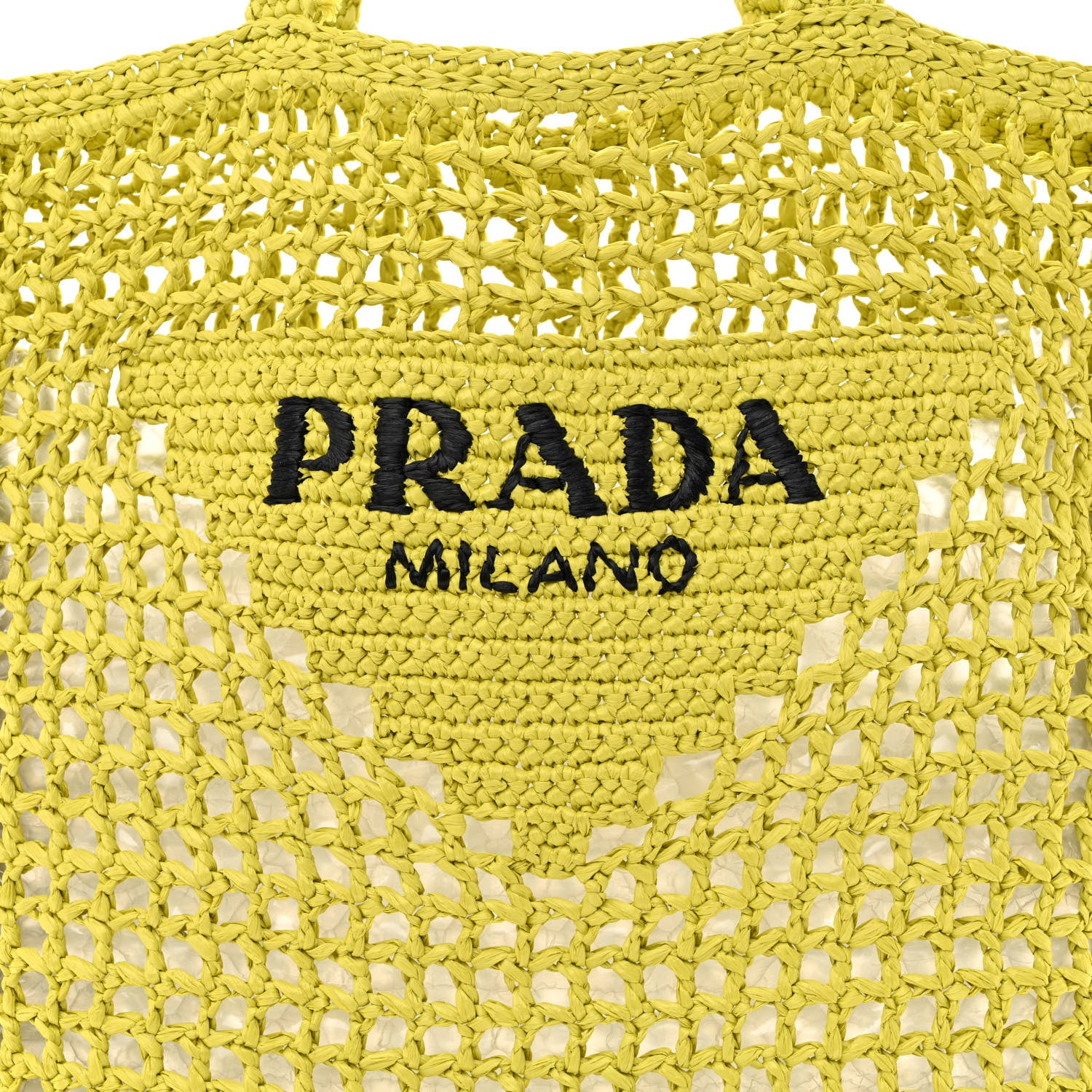 Prada Yarn Raffia Effect Crochet Logo Embroidered Tote Bag Cedro 7 of 10