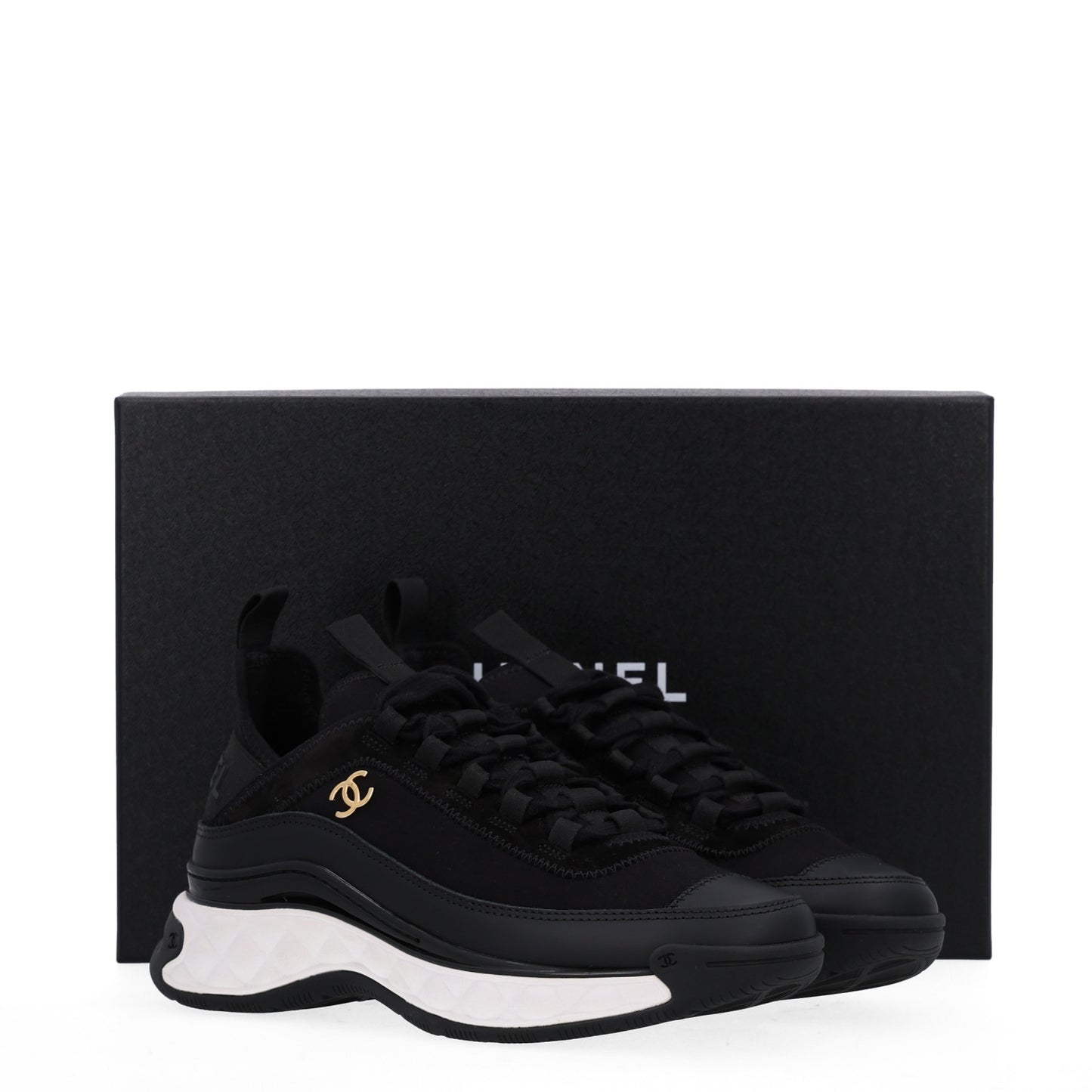 Velvet Calfskin Mixed Fibers CC Sneakers 36.5 Black