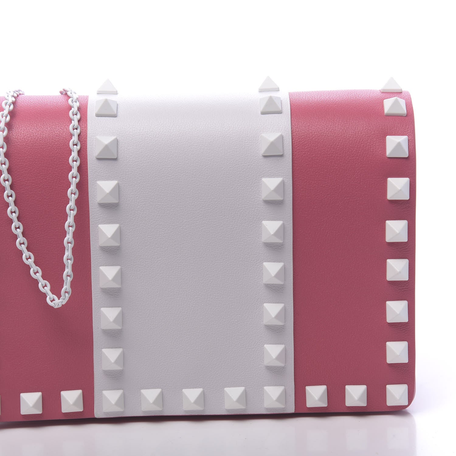 Valentino Garavani Vitello Colorblock Free Rockstud Wallet on Chain Shadow Pink Optic White 9 of 9