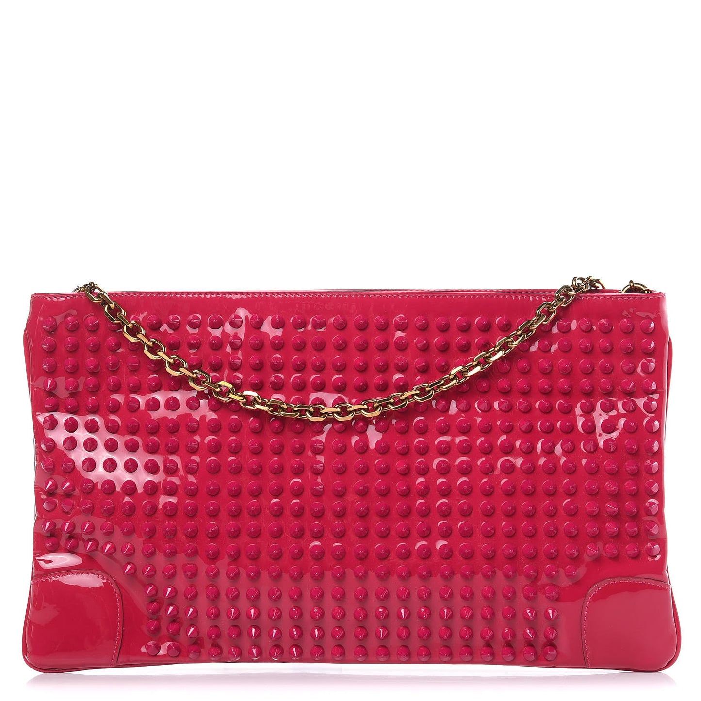 Calfskin Studded Loubiposh Chain Clutch Rose Indien