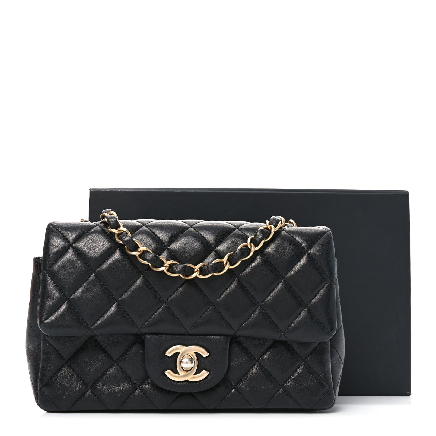 Lambskin Quilted Mini Rectangular Flap Black