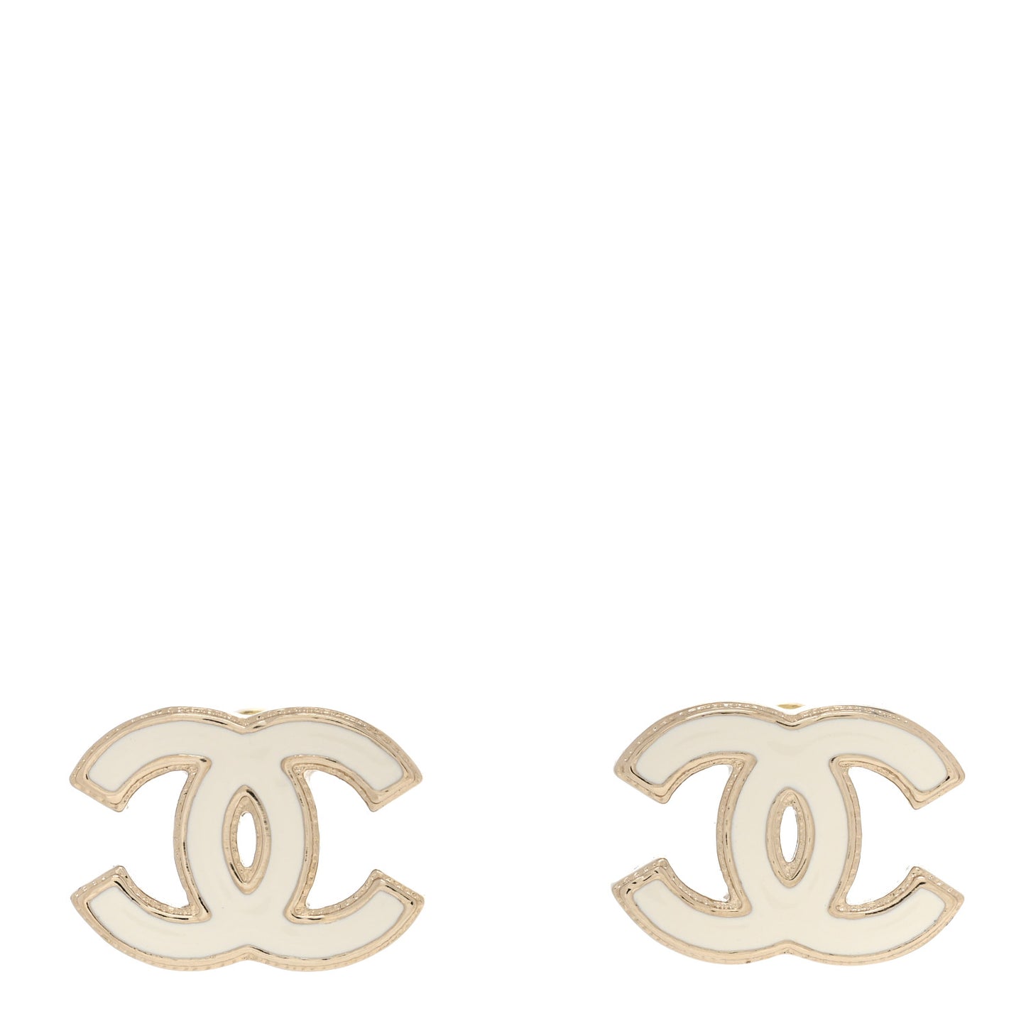 Enamel CC Earrings Gold White