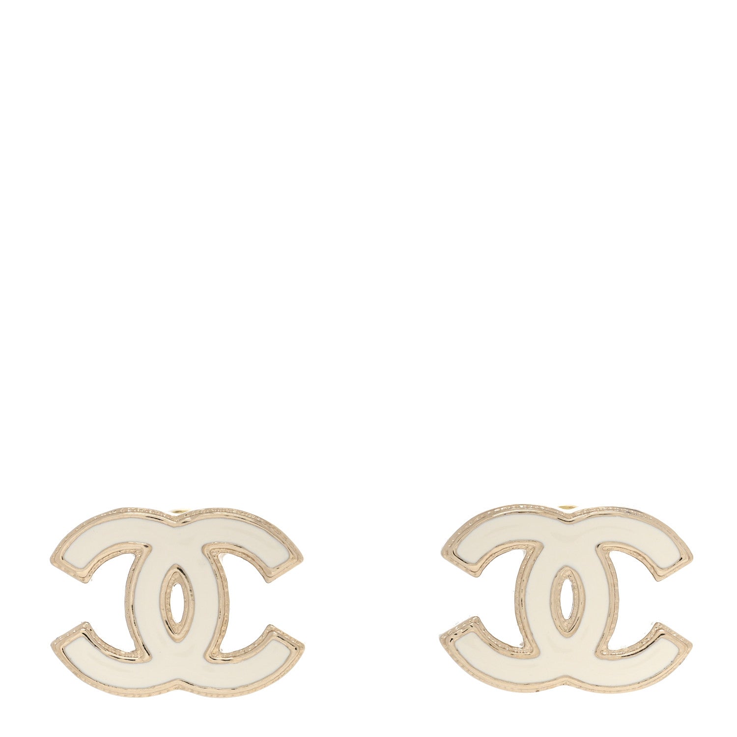 Chanel Enamel CC Earrings Gold White 1 of 5