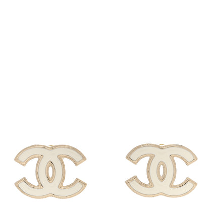 Chanel Enamel CC Earrings Gold White 1 of 5