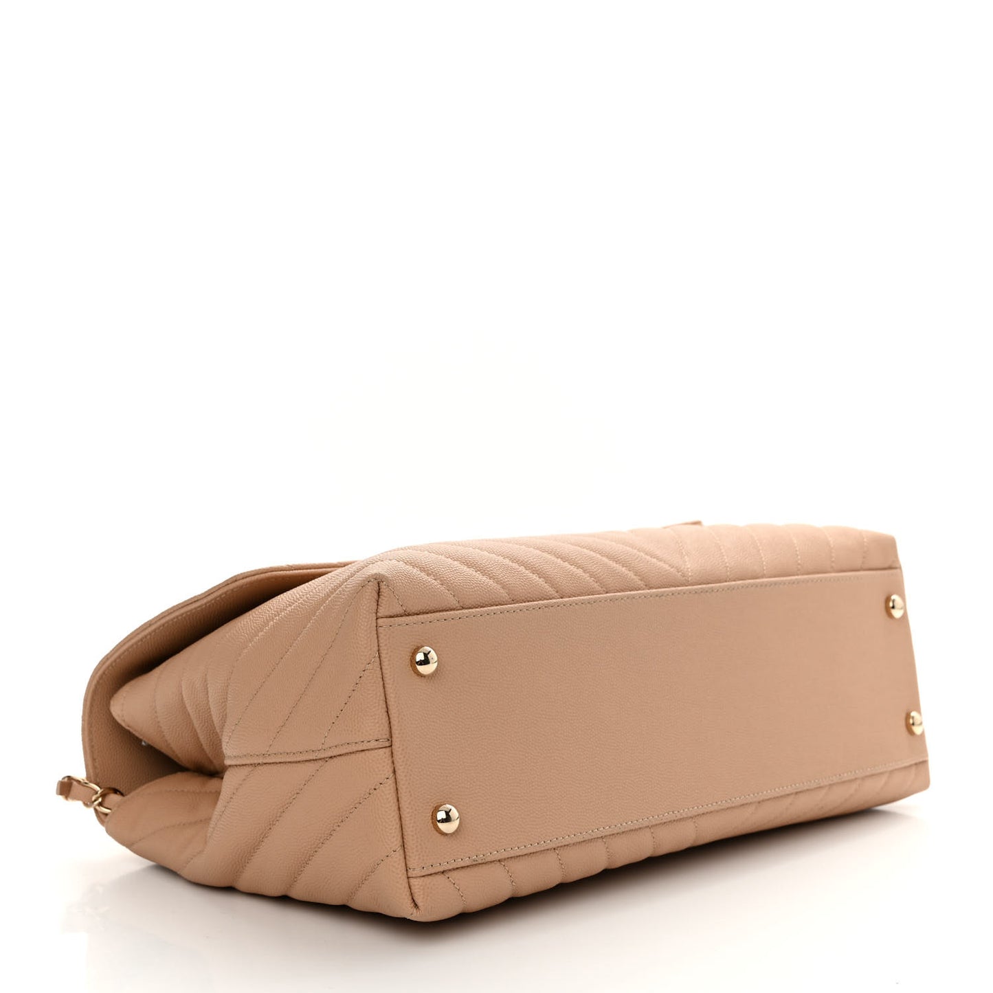 Caviar Chevron Quilted Medium Coco Handle Flap Beige