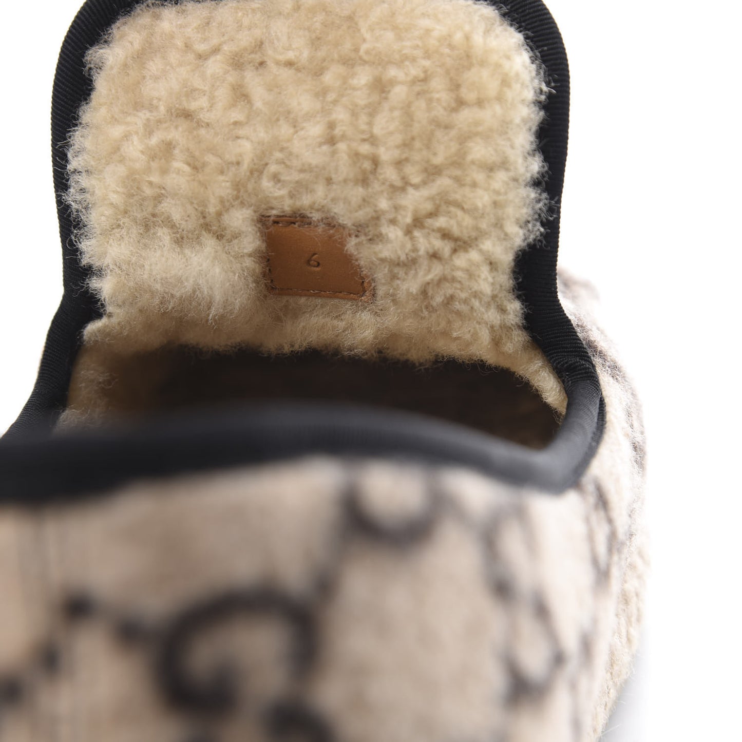 Covered Wool GG Monogram Mens Fria Horsebit Loafers 6 Beige Ebony Black Butterscotch
