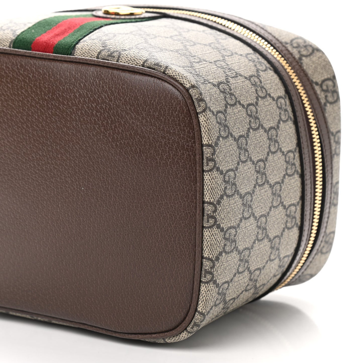 GG Supreme Monogram Textured Calfskin Web Small Ophidia Vanity Cosmetic Case Beige Ebony New Acero